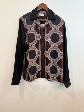 Saturdays New York City Black and Brown Patterned Button-Down Shirt